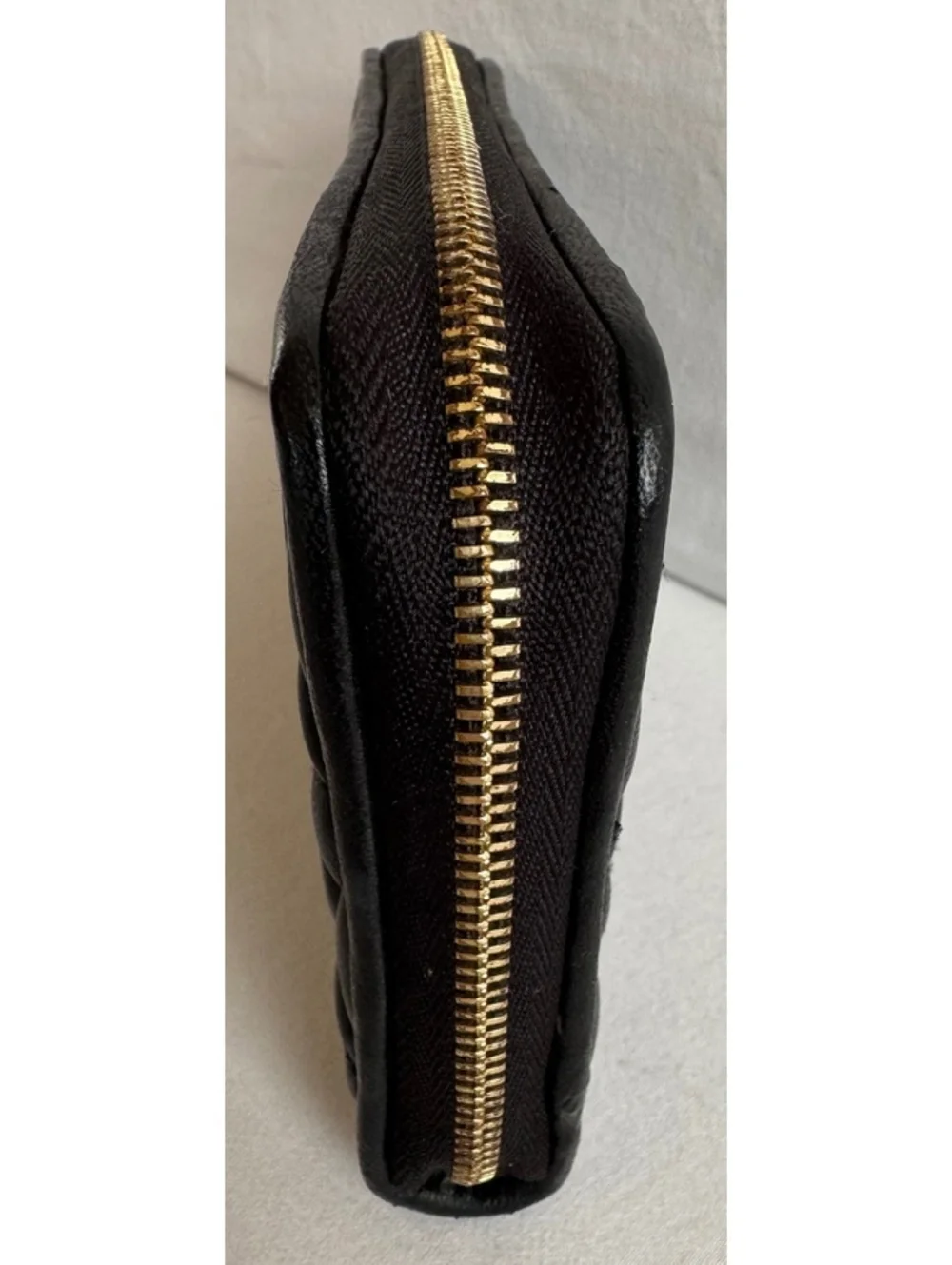 Furla Black Quilted Leather Continental Zip Around Wallet Gold Hardware Italy